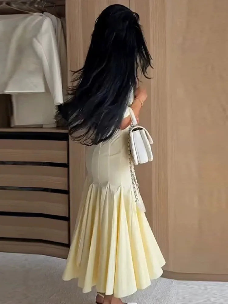 Elegant Solid Women's Dress V-Neck Short Sleeve Pleated Waist-Closed Hip Package Maxi Dresses 2026 Summer Female Vacation Robe